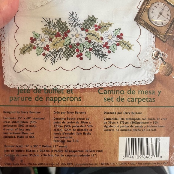 Embroidered Dresser Scarf Runner and Doily Set. New. Bucilla - Picture 7 of 7